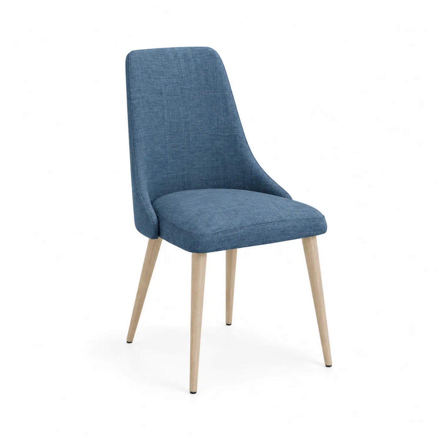 Sedia in tessuto blu con gambe in legno di faggio