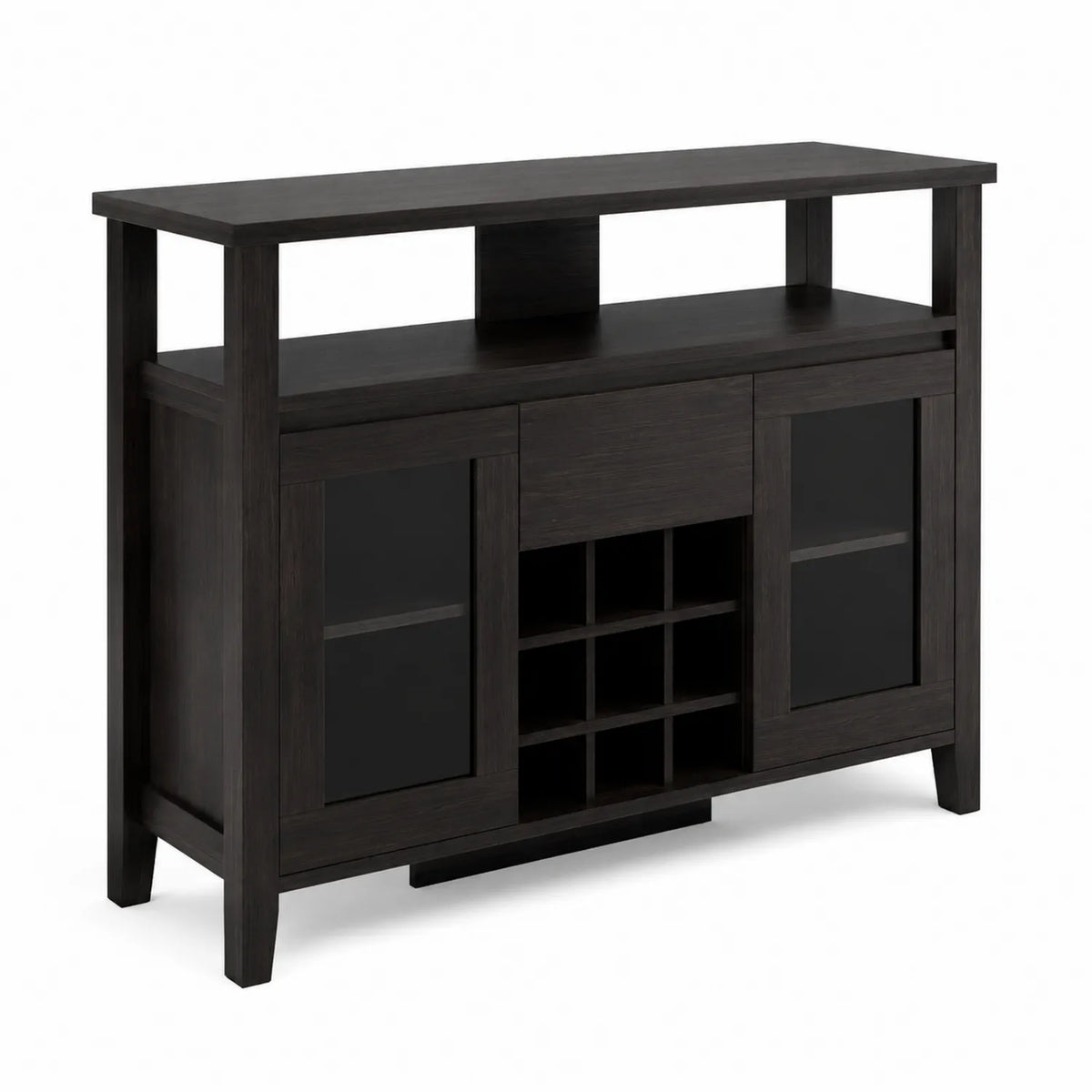 Credenza in Legno Massello con Ante in Vetro e Porta Bottiglie