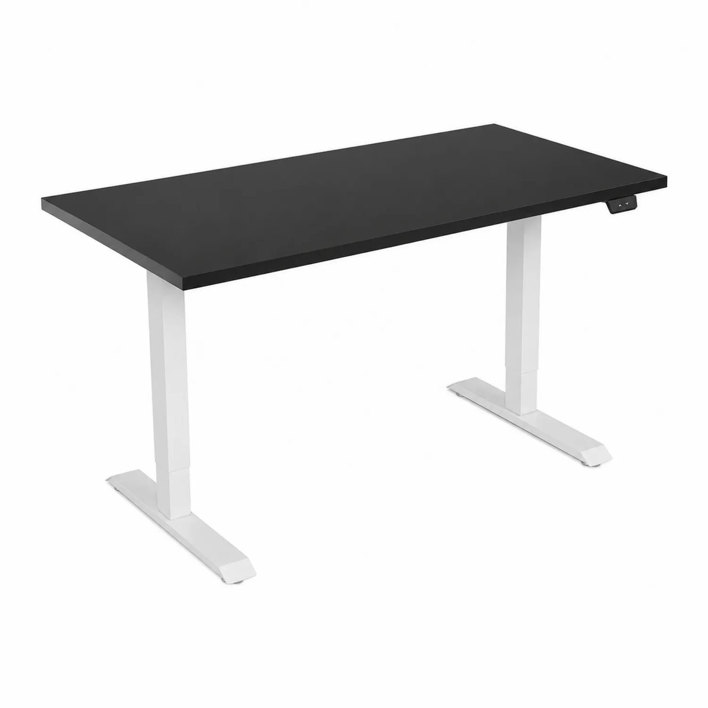 Scrivania regolabile in altezza con piano in MDF nero e gambe in acciaio bianco