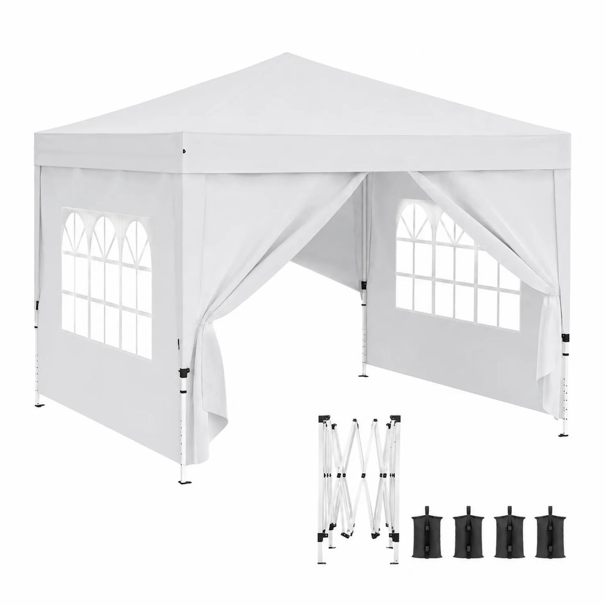 Gazebo pieghevole in tessuto poliestere 3x3m con finestre