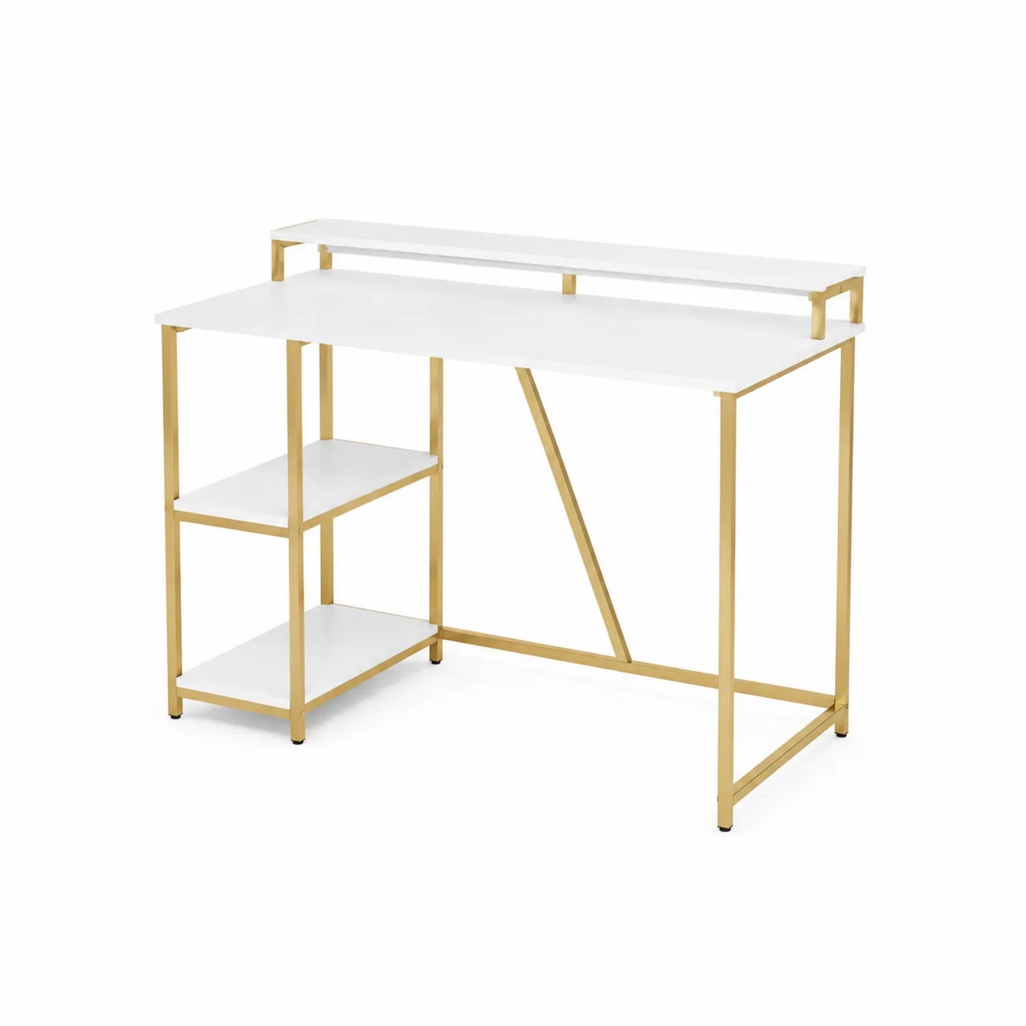 Scrivania in MDF Bianco con Struttura in Metallo Dorato