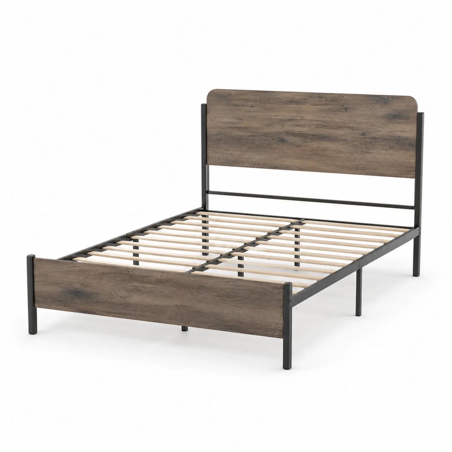 Letto matrimoniale in metallo con pannello MDF effetto rovere 200x160 cm