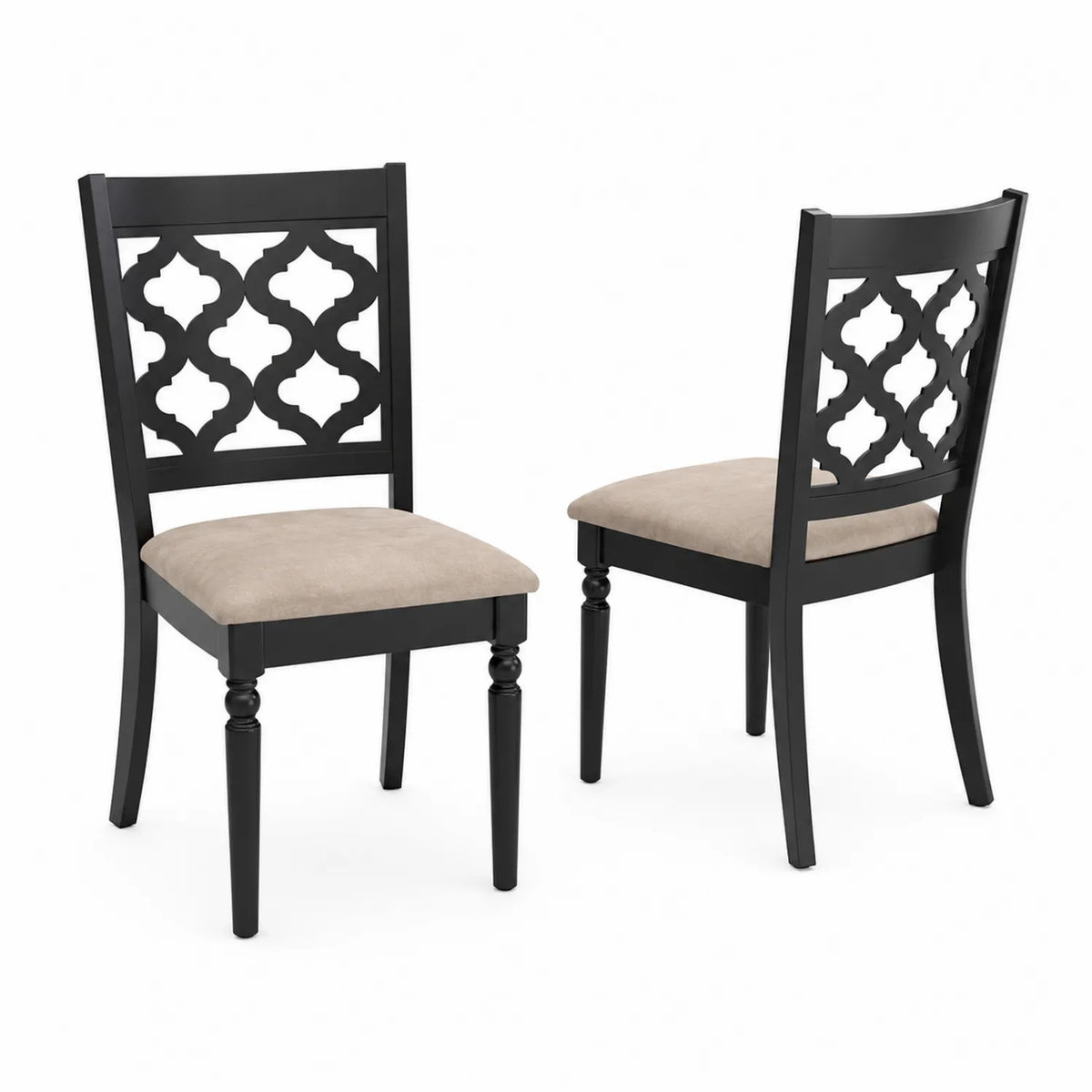 Set di 2 Sedie Pranzo in Legno con Seduta in Tessuto Beige
