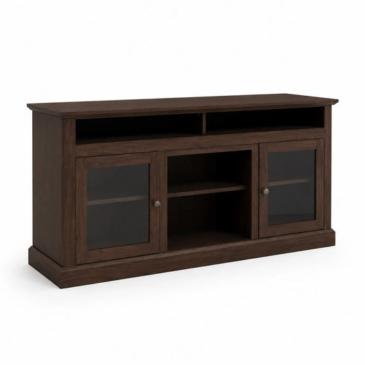 Mobile TV in Legno con Ante in Vetro Temperato Marrone 150x45x70 cm