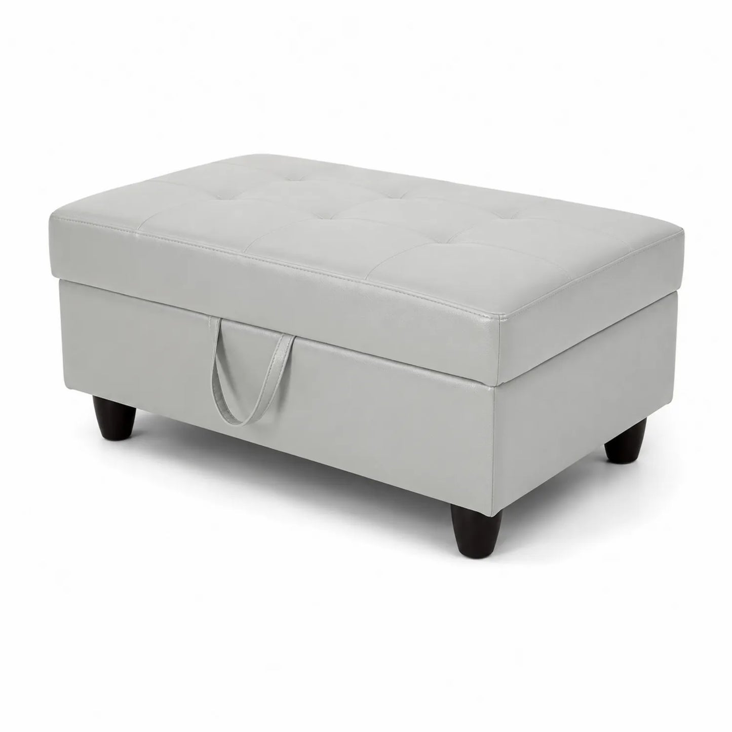 Pouf contenitore rettangolare in pelle sintetica grigio