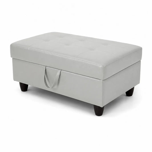 Pouf contenitore rettangolare in pelle sintetica grigio