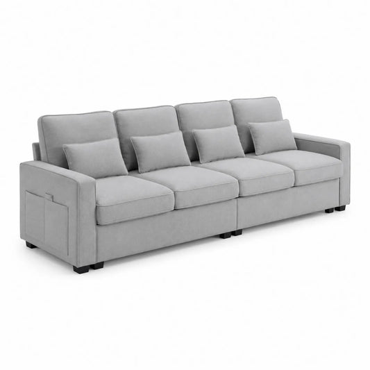 Divano modulare in tessuto grigio con cuscini