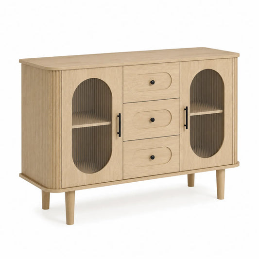 Credenza in legno di quercia con ante in vetro ondulato