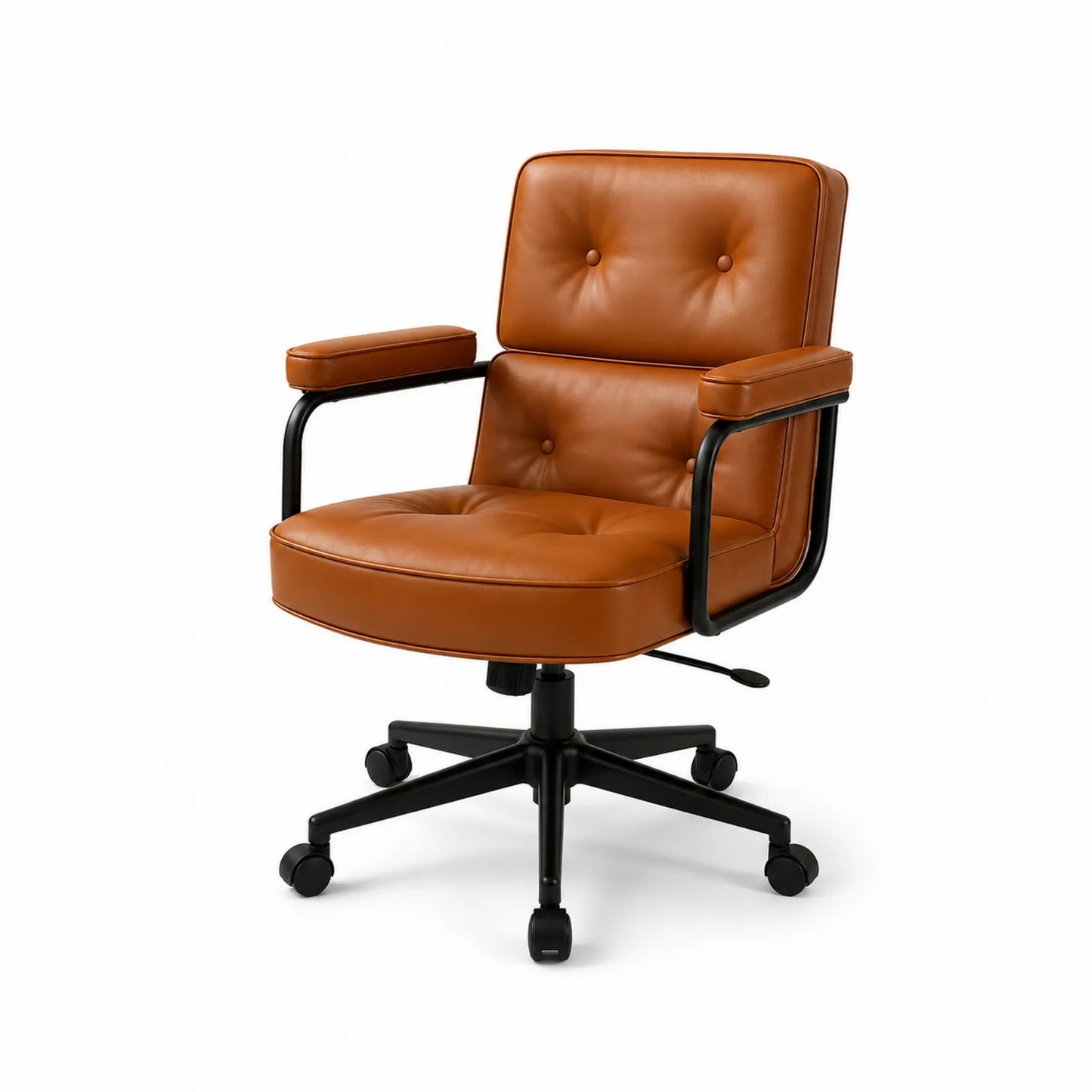 Sedia da ufficio in pelle sintetica marrone con base a rotelle