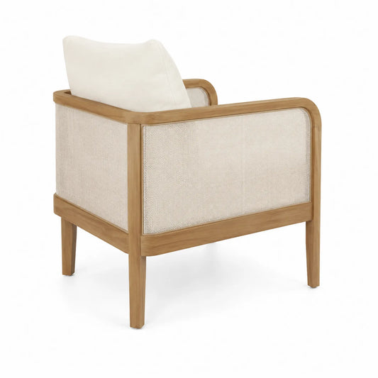 Poltrona in legno di teak e tessuto poliestere crema