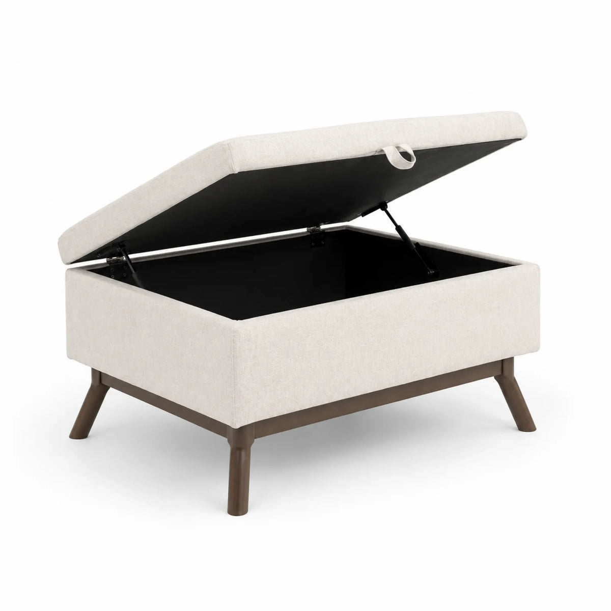 Puff in Tessuto Beige con Gambe in Legno