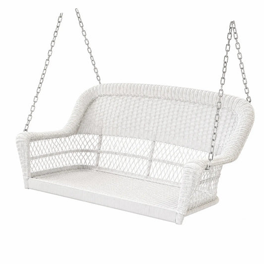 Dondolo da Giardino in Rattan Sintetico e Acciaio Bianco
