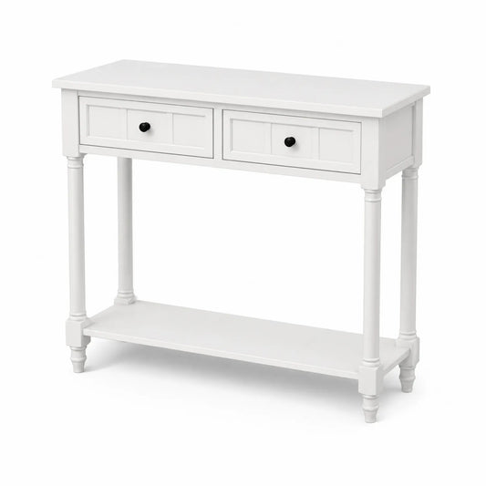 Consolle in legno massello bianco con cassetti 100x35x80 cm