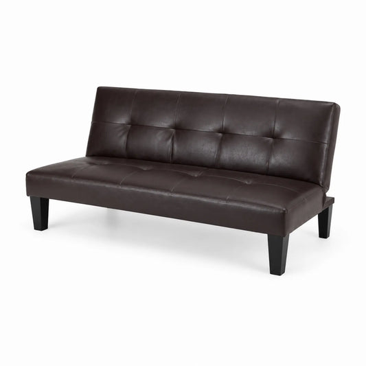 Divano letto in pelle sintetica Marrone con struttura in legno