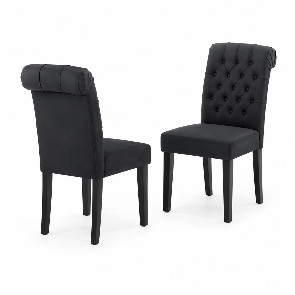 Set di 2 Sedie da Pranzo in Tessuto Nero con Gambe in Legno
