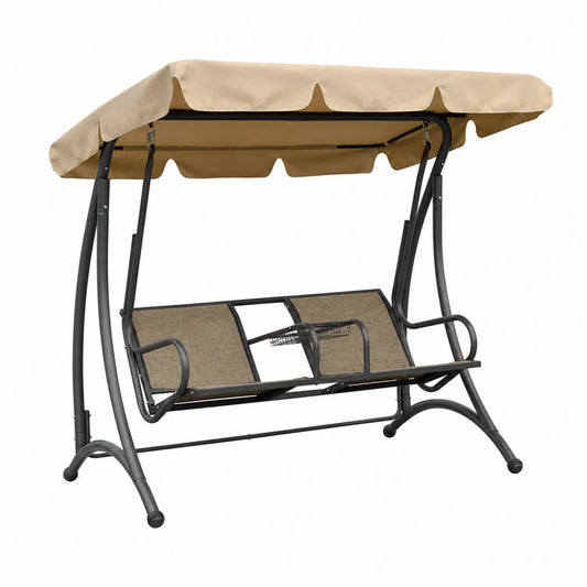 Dondolo da Giardino 3 Posti in Metallo con Tettuccio Beige