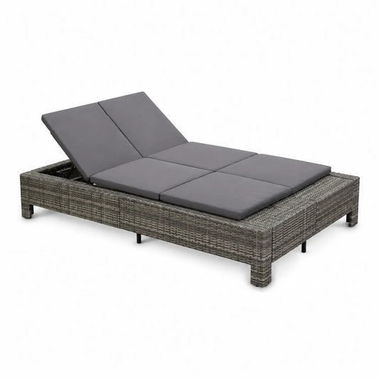 Daybed doppio regolabile in rattan sintetico con cuscini in poliestere