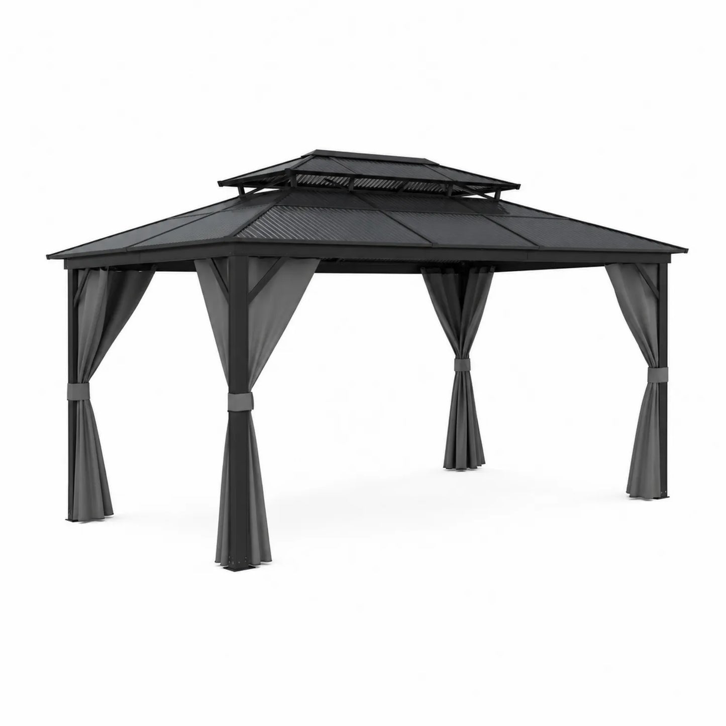 Gazebo in Alluminio con Tetto in Policarbonato e Tende in Poliestere