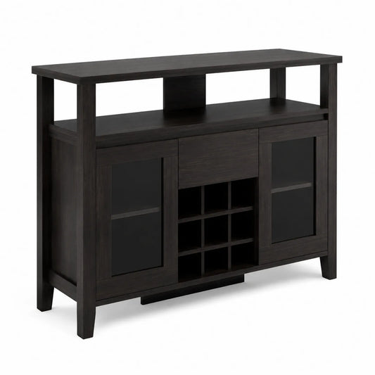 Credenza in Legno Massello con Ante in Vetro e Porta Bottiglie