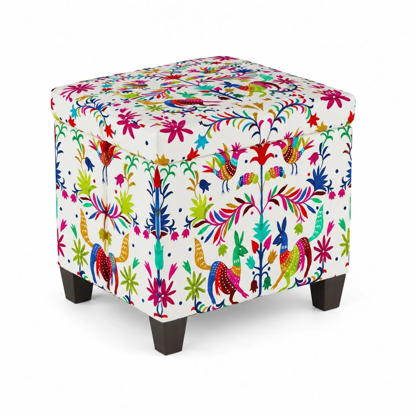 Pouf in Tessuto con Stampa Animale e Floreale Multicolore 40x40x45 cm