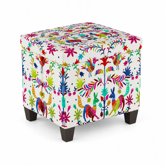 Pouf in Tessuto con Stampa Animale e Floreale Multicolore 40x40x45 cm