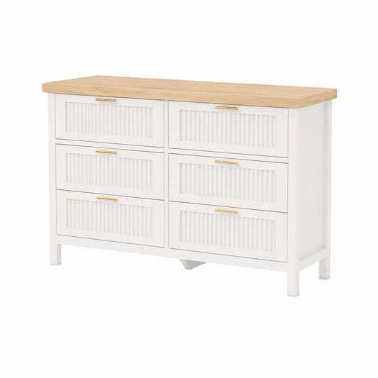 Cassettiera in legno bianco e rovere con 6 cassetti