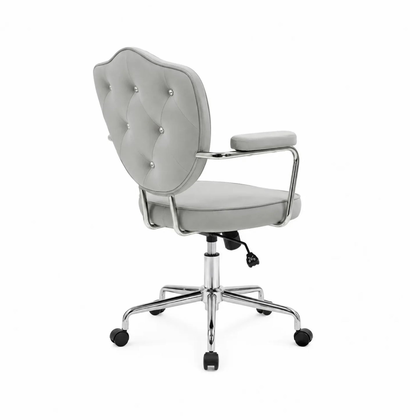Sedia da ufficio in velluto grigio con base cromata