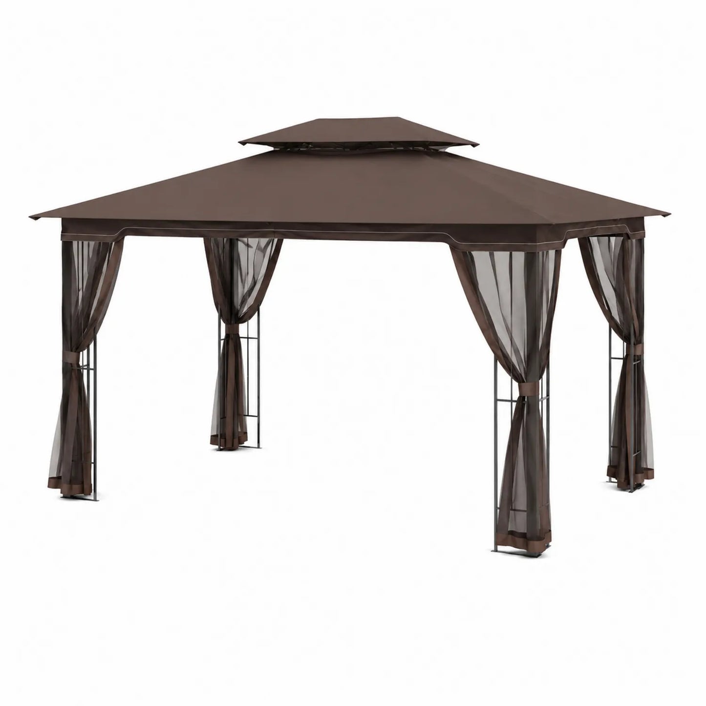 Gazebo da Giardino in Acciaio e Poliestere con Tende Marrone