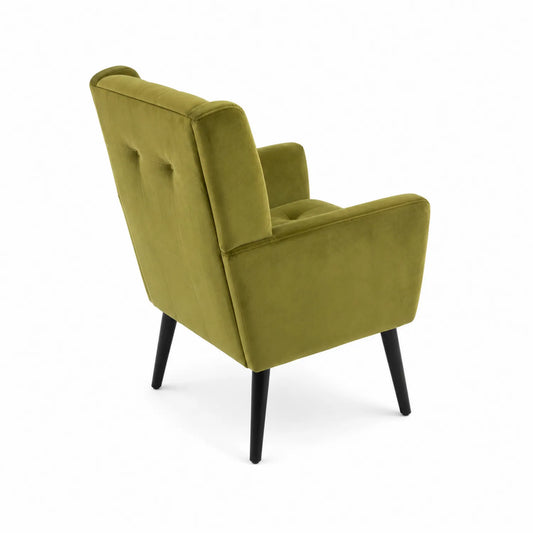 Poltrona in Velluto Verde con Gambe in Metallo