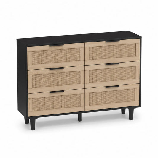 Cassettiera in MDF e Rattan con 6 Cassetti 120x40x75 cm