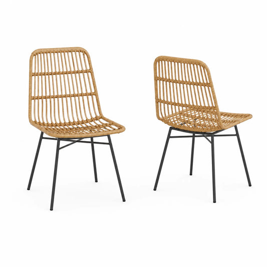 Set di 2 sedie in rattan con gambe in metallo