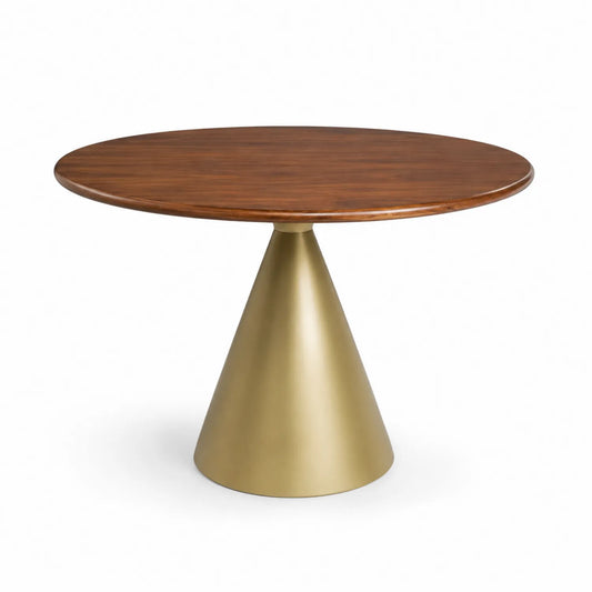 Tavolo Rotondo in Legno di Noce e Metallo Oro, Ø120 cm