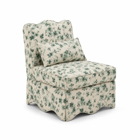 Poltrona senza braccioli in cotone floreale Verde/Beige 80x70x90 cm