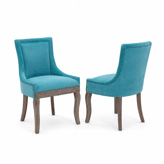 Set di 2 sedie in velluto blu con gambe in legno massello