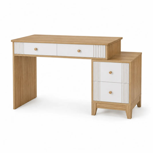 Scrivania in Legno MDF con Cassetti Rovere Chiaro e Bianco
