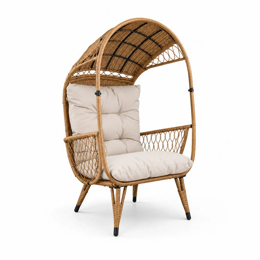 Poltrona in Rattan Sintetico con Tettuccio e Cuscino Beige