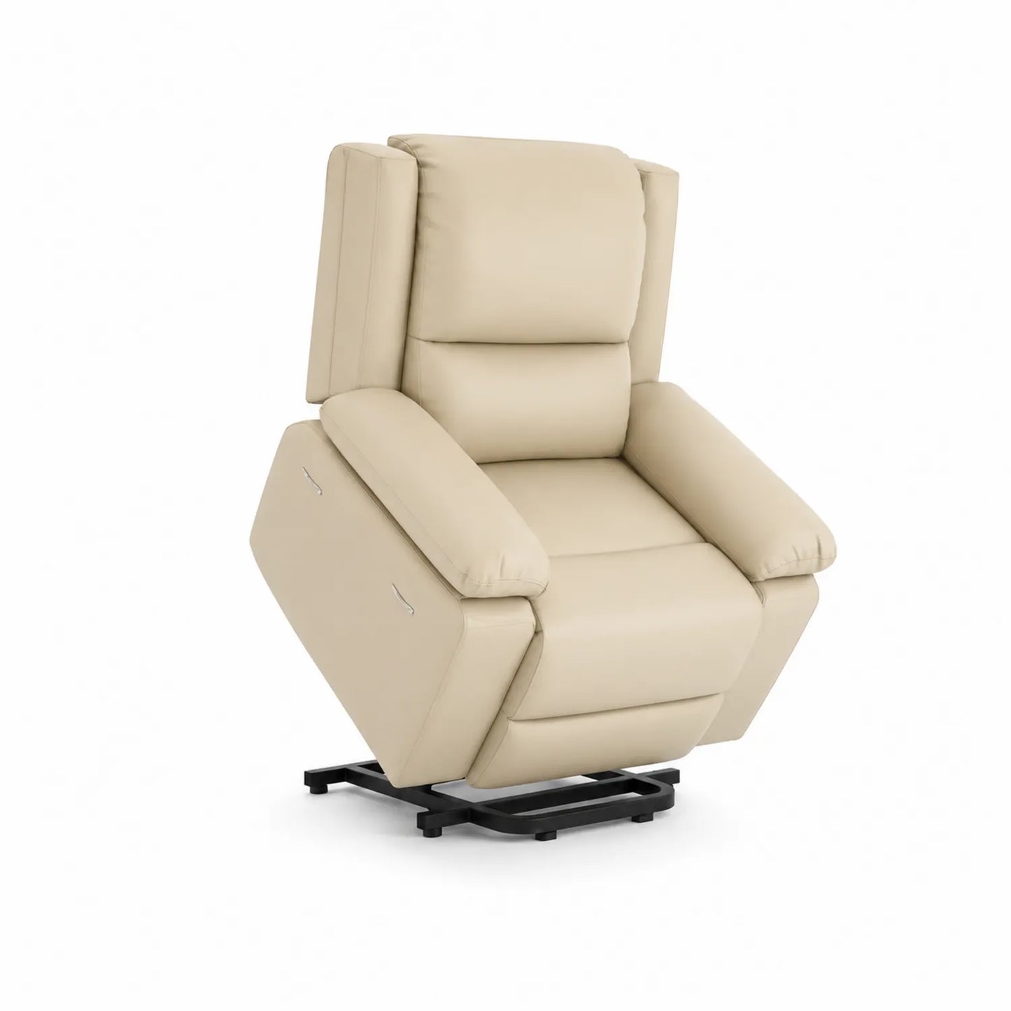 Poltrona reclinabile in pelle sintetica beige con meccanismo elettrico