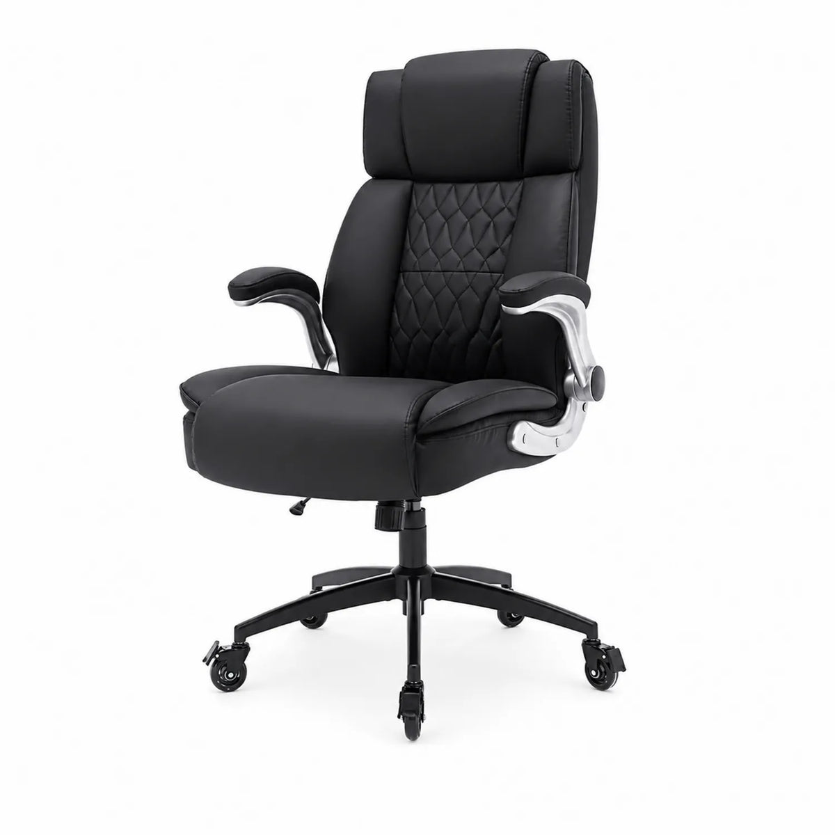 Sedia da Ufficio Ergonomica in Ecopelle Nera con Base in Metallo