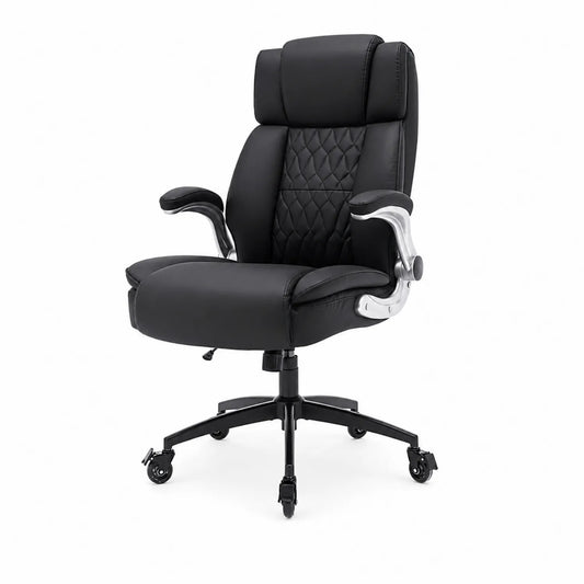 Sedia da Ufficio Ergonomica in Ecopelle Nera con Base in Metallo