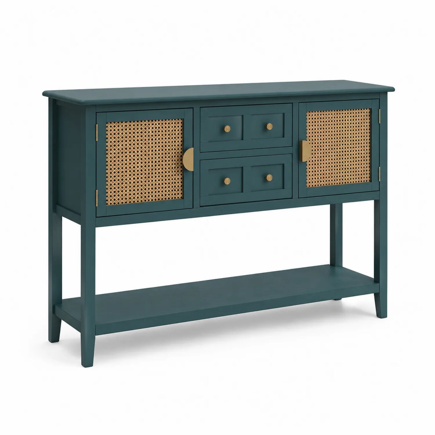 Credenza Rettangolare in Legno e Rattan con Cassetti e Ante