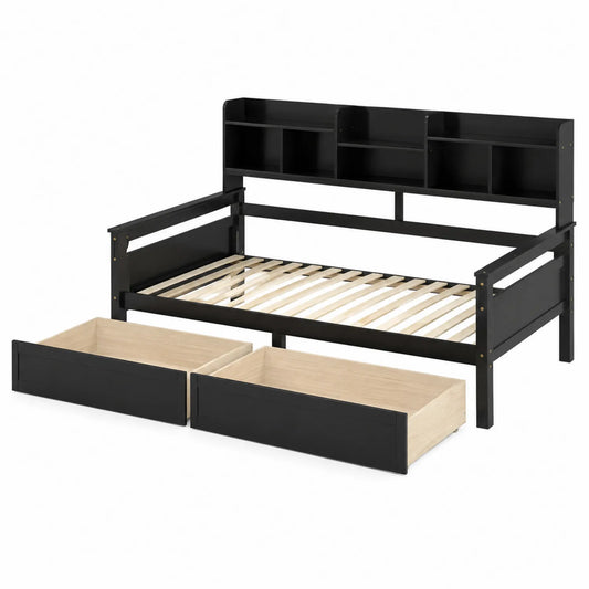 Letto singolo in legno massello con libreria e cassetti 200x90 cm