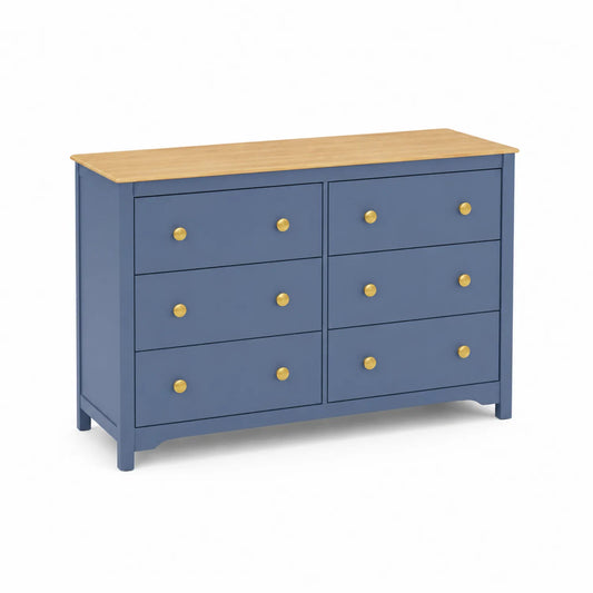 Cassettiera 6 Cassetti in MDF Blu e Legno di Pino