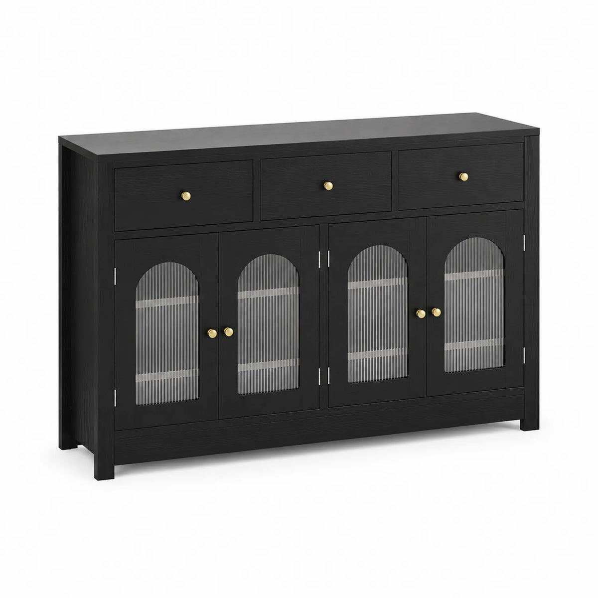 Credenza in Legno Nera con Ante in Vetro Temperato