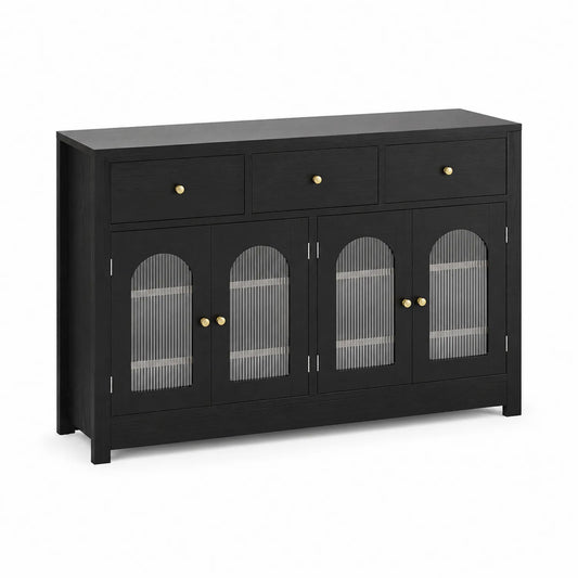 Credenza in Legno Nera con Ante in Vetro Temperato