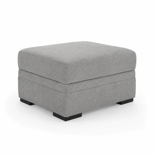 Pouf in tessuto grigio con piedi in legno