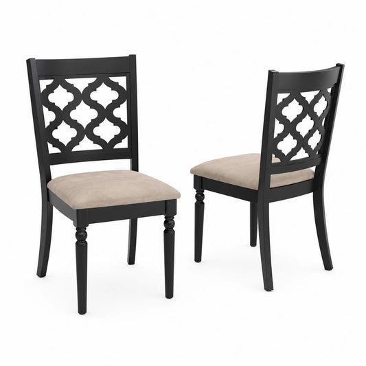 Set di 2 Sedie Pranzo in Legno con Seduta in Tessuto Beige